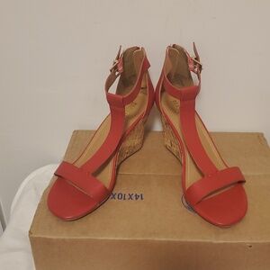 Kenneth Cole Reaction Red T-Strap Cork Wedge Sandals. Size 9.5 / 40.5